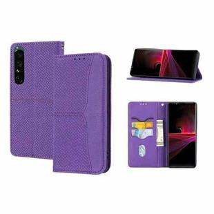 For Sony Xperia 1 VI Woven Texture Stitching Magnetic Leather Phone Case(Purple)
