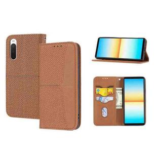 For Sony Xperia 10 VI Woven Texture Stitching Magnetic Leather Phone Case(Brown)