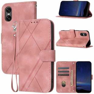 For Sony Xperia 10 VI Embossed Line Leather Phone Case with Lanyard(Pink)