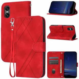 For Sony Xperia 10 VI Embossed Line Leather Phone Case with Lanyard(Red)