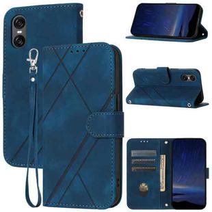 For Sony Xperia 10 VI Embossed Line Leather Phone Case with Lanyard(Blue)