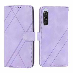 For Sony Xperia 1 VI Embossed Line Leather Phone Case with Lanyard(Purple)