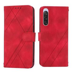 For Sony Xperia 1 VI Embossed Line Leather Phone Case with Lanyard(Red)