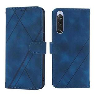 For Sony Xperia 1 VI Embossed Line Leather Phone Case with Lanyard(Blue)