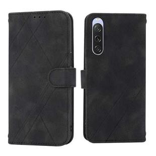 For Sony Xperia 1 VI Embossed Line Leather Phone Case with Lanyard(Black)