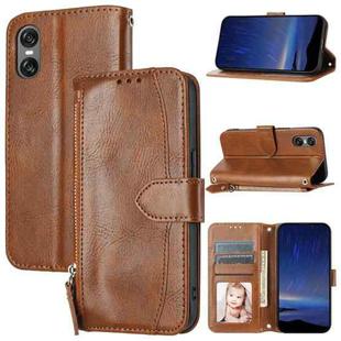 For Sony Xperia 10 VI Oil Skin Zipper Wallet Leather Phone Case(Brown)