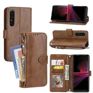 For Sony Xperia 1 VI Oil Skin Zipper Wallet Leather Phone Case(Brown)