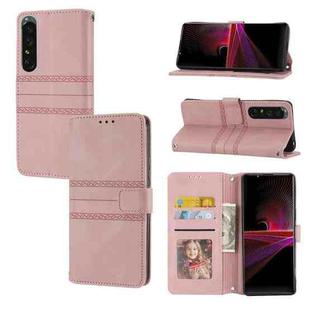 For Sony Xperia 1 VI Embossed Stripes Skin Feel Leather Phone Case(Pink)