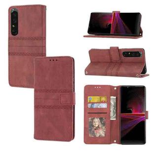 For Sony Xperia 1 VI Embossed Stripes Skin Feel Leather Phone Case(Red)