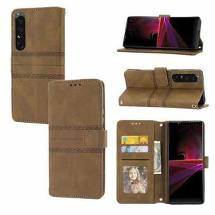 For Sony Xperia 1 VI Embossed Stripes Skin Feel Leather Phone Case(Brown)