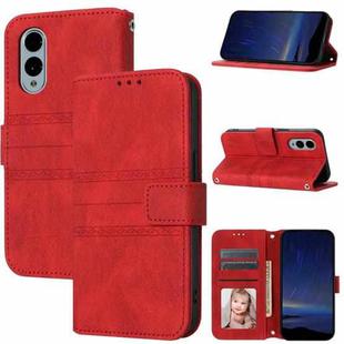 For Fujitsu Arrows F-51E We2 Embossed Stripes Skin Feel Leather Phone Case(Red)