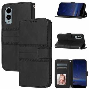 For Fujitsu Arrows F-51E We2 Embossed Stripes Skin Feel Leather Phone Case(Black)