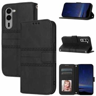 For Fujitsu Arrows F-51E We2 Plus Embossed Stripes Skin Feel Leather Phone Case(Black)