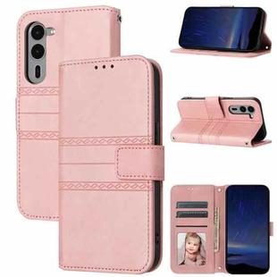 For Fujitsu Arrows Alpha F-51F Embossed Stripes Skin Feel Leather Phone Case(Pink)