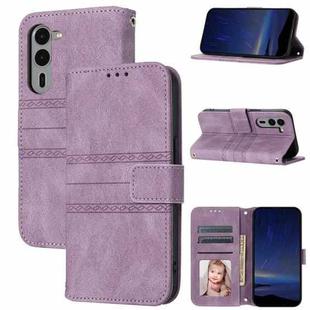 For Fujitsu Arrows Alpha F-51F Embossed Stripes Skin Feel Leather Phone Case(Light Purple)