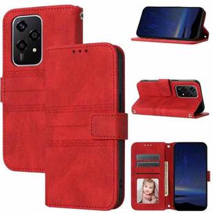 For Honor 200 Lite Global Embossed Stripes Skin Feel Leather Phone Case(Red)