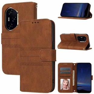 For Honor 300 Pro 5G / 300 Ultra 5G Embossed Stripes Skin Feel Leather Phone Case(Brown)