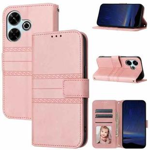 For Redmi 13 4G Embossed Stripes Skin Feel Leather Phone Case(Pink)