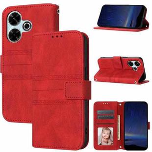 For Redmi 13 4G Embossed Stripes Skin Feel Leather Phone Case(Red)