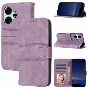 For Redmi 13 4G Embossed Stripes Skin Feel Leather Phone Case(Light Purple)