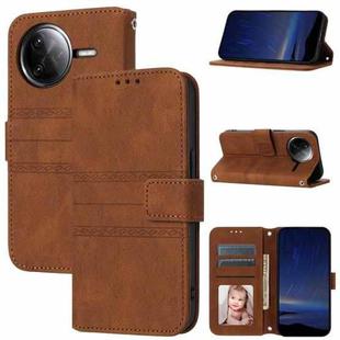 For Redmi K80 5G / K80 Pro 5G Embossed Stripes Skin Feel Leather Phone Case(Brown)