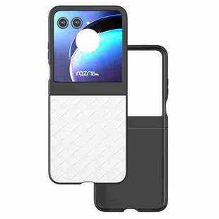 For Motorola Razr 50 Black Frame Woven Texture PU Phone Case(White)