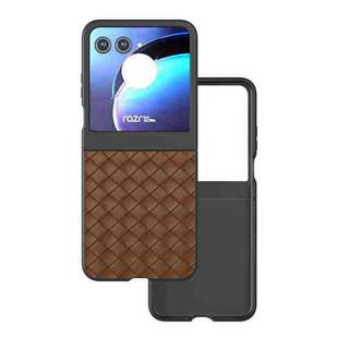 For Motorola Razr 50 Black Frame Woven Texture PU Phone Case(Brown)