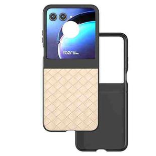 For Motorola Razr 50 Black Frame Woven Texture PU Phone Case(Beige)