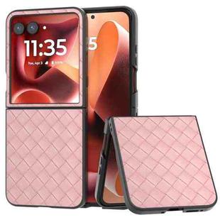 For Motorola Razr 60 Ultra Black Frame Woven Texture PU Phone Case(Pink)