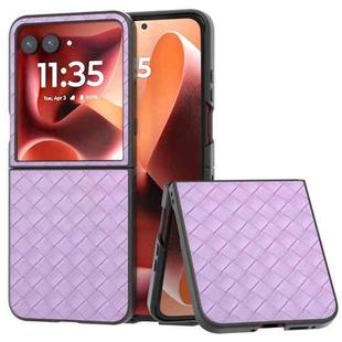 For Motorola Razr 60 Ultra Black Frame Woven Texture PU Phone Case(Purple)