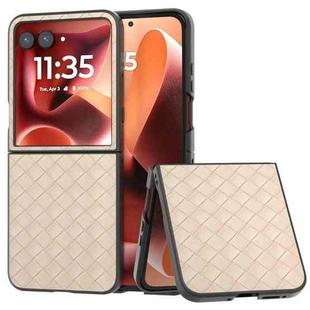 For Motorola Razr 60 Ultra Black Frame Woven Texture PU Phone Case(Beige)