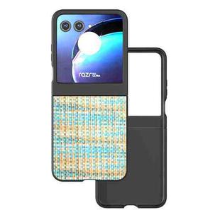 For Motorola Razr 50 Black Frame Color Lattice Texture PU Phone Case(Blue)