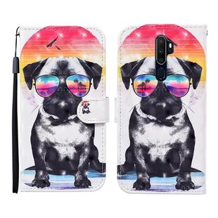 For OPPO A9 (2020) 3D Painted Pattern Horizontal Flip Leather Case with Holder & Wallet & Card slot & Lanyard(Glasses Dog)