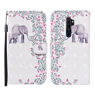 For OPPO A5 (2020) 3D Painted Pattern Horizontal Flip Leather Case with Holder & Wallet & Card slot & Lanyard(Flower Elephant)