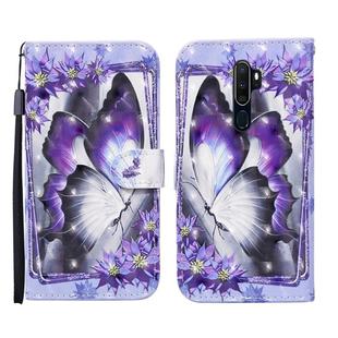 For OPPO A5 (2020) 3D Painted Pattern Horizontal Flip Leather Case with Holder & Wallet & Card slot & Lanyard(Purple Butterfly)