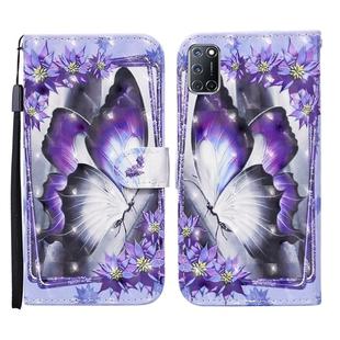 For OPPO A52 3D Painted Pattern Horizontal Flip Leather Case with Holder & Wallet & Card slot & Lanyard(Purple Butterfly)