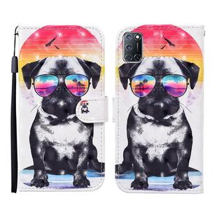 For OPPO A92 3D Painted Pattern Horizontal Flip Leather Case with Holder & Wallet & Card slot & Lanyard(Glasses Dog)
