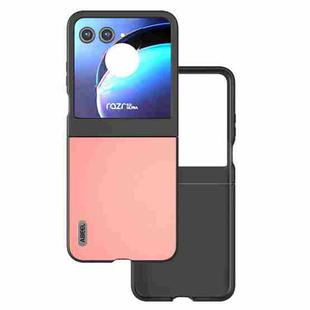 For Motorola Razr 50 ABEEL Genuine Leather Wave Black Edge Phone Case(Pink)