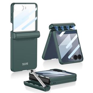 For Samsung Galaxy Z Flip7 5G GKK Integrated Magnetic Full Coverage Flip Phone Case with Pen Box+Pen(Night Green)