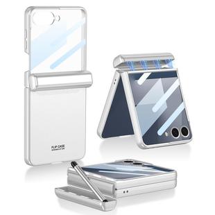 For Samsung Galaxy Z Flip7 5G GKK Integrated Magnetic Full Coverage Flip Phone Case with Pen Box+Pen(Silver)