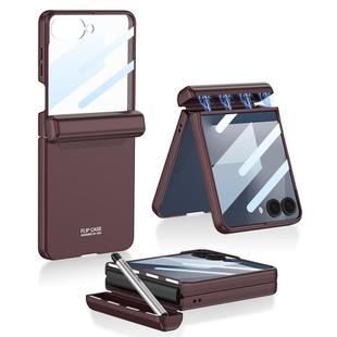 For Samsung Galaxy Z Flip7 5G GKK Integrated Magnetic Full Coverage Flip Phone Case with Pen Box+Pen(Wine Red)