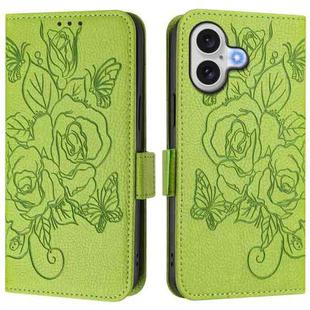 For iPhone 17 Embossed Rose RFID Anti-theft Leather Phone Case(Green)