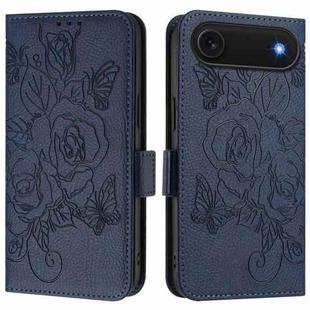 For iPhone Air Embossed Rose RFID Anti-theft Leather Phone Case(Dark Blue)
