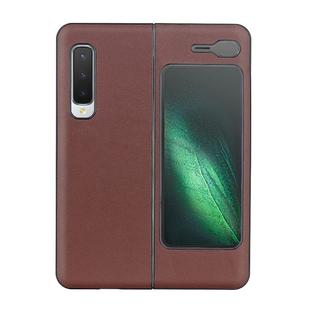 For Samsung Galaxy Fold 5G Sheepskin Texture Top-grain Leather + PC + TPU Shockproof Protective Case(Brown)