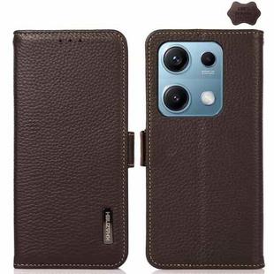 For Redmi Note 14S 4G KHAZNEH Side-Magnetic Litchi Genuine Leather RFID Phone Case(Brown)