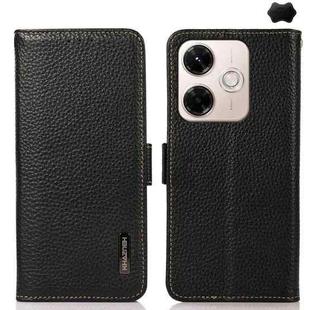 For Redmi 13x KHAZNEH Side-Magnetic Litchi Genuine Leather RFID Phone Case(Black)
