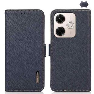For Redmi 13x KHAZNEH Side-Magnetic Litchi Genuine Leather RFID Phone Case(Blue)