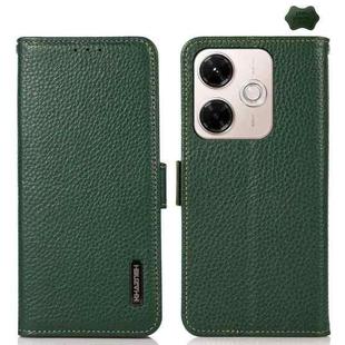 For Redmi 13x KHAZNEH Side-Magnetic Litchi Genuine Leather RFID Phone Case(Green)