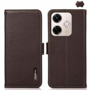 For Redmi 13x KHAZNEH Side-Magnetic Litchi Genuine Leather RFID Phone Case(Brown)
