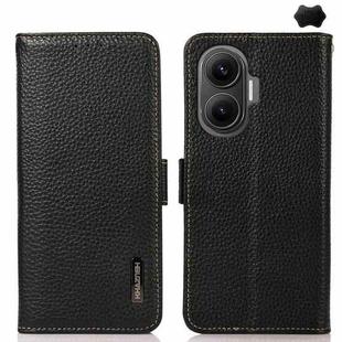 For Redmi Turbo 4 Pro KHAZNEH Side-Magnetic Litchi Genuine Leather RFID Phone Case(Black)